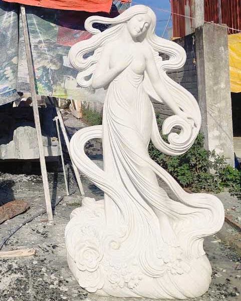 Tượng cô gái xoã tóc bằng đá nguyên khối cao 2 mét (CG29)