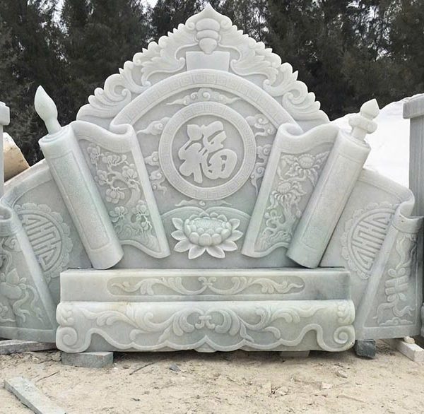 Mẫu bức Bình Phong phong thủy bằng đá trắng xanh tại Hồ Chí Minh (BBP03)