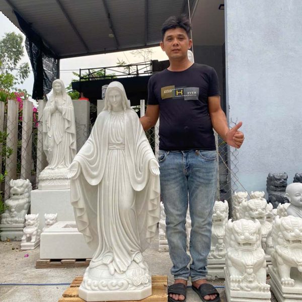Tượng Đức Mẹ Ban Ơn đá trắng mịn đẹp cao 1,2 mét (BƠN36)