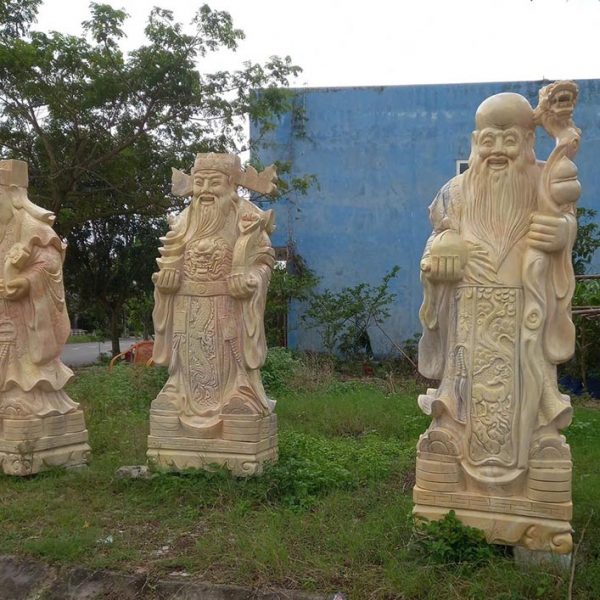 Tượng Phúc Lộc Thọ bằng đá vàng cà rốt nguyên khối cao 1,8 mét (PLT04)