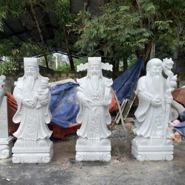 Tượng Tam Đa Phúc Lộc Thọ bằng đá Non Nước nguyên khối cao 1,5 mét (PLT03)