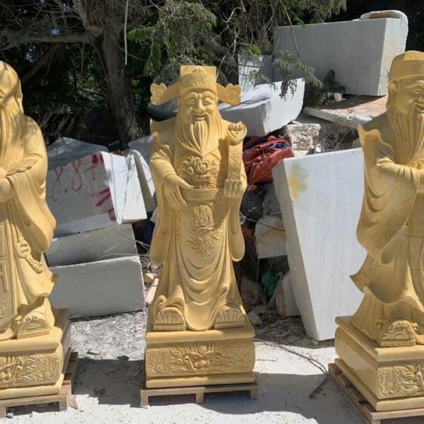 Tượng Tam Đa Phúc Lộc Thọ bằng đá vàng nguyên khối cao 1,6 mét (PLT02)