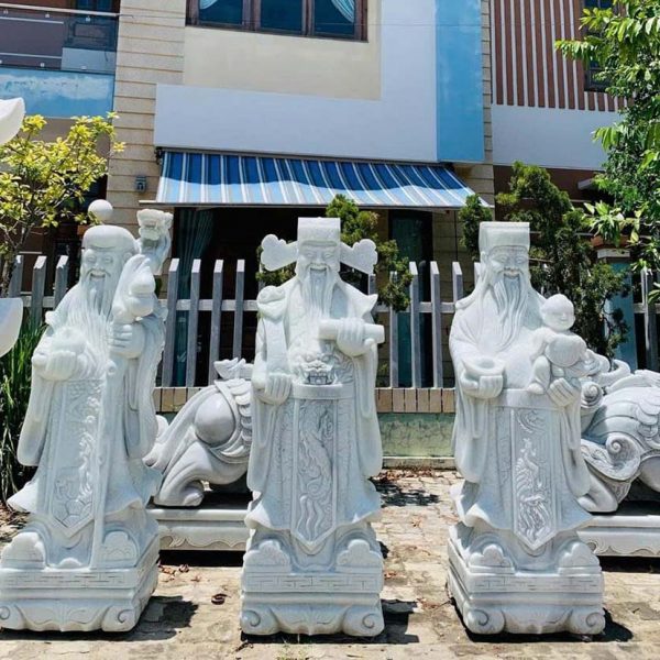 Tượng Tam Đa Phúc Lộc Thọ bằng đá cẩm thạch nguyên khối cao 1,8 mét (PLT01)