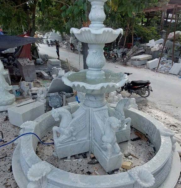 Mẫu đài phun nước thiêng bằng đá trắng xanh cao 2,7 mét (ĐPN21)