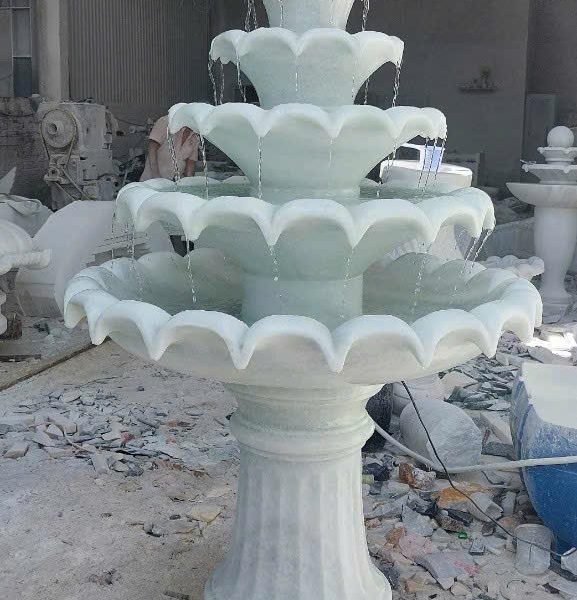 Tháp nước bi xoay bằng đá trắng xanh tự nhiên cao 1,8 mét (ĐPN11)