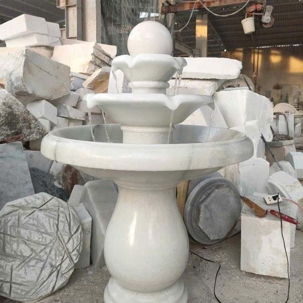 Đài phun nước 3 tầng đá cẩm thạch trắng xanh cao 1,08 mét (ĐPN47)
