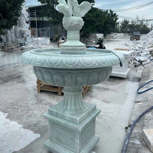 Đài phun nước bồ câu đá cẩm thạch trắng xanh cao 1,27 mét (ĐPN35)
