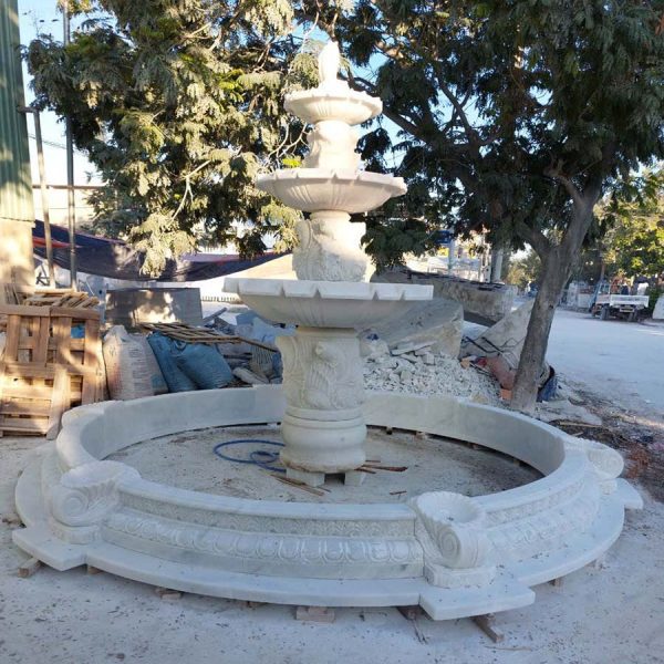 Mẫu đài phun nước cá chép đá cẩm thạch trắng cao 2,2 mét (ĐPN33)