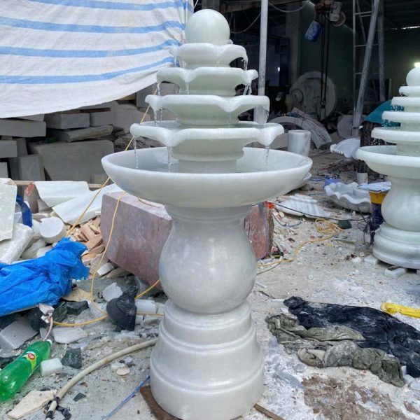 Đài phun nước để sân vườn đá cẩm thạch trắng cao 1,27 mét (ĐPN46)