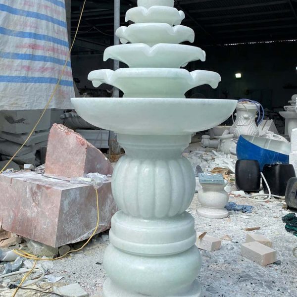 Tháp nước 5 tầng đá cẩm thạch trắng xanh cao 1,27 mét (ĐPN34)