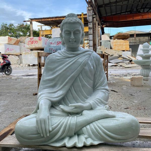 Tượng Ngài Bổn Sư Thích Ca bằng đá cẩm thạch trắng xanh nguyên khối cao 80 cm (TC53)