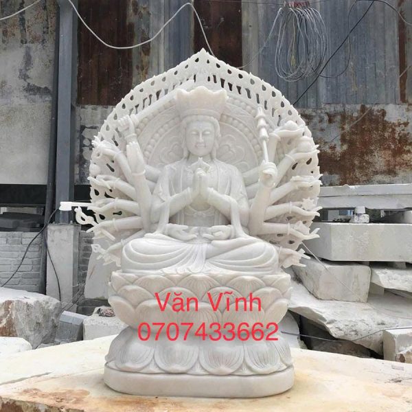 Tượng Phật Chuẩn Đề bằng đá cẩm thạch trắng cao 70 cm (PTTTTN15)