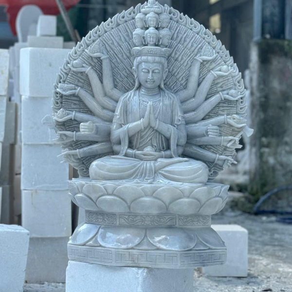 Tượng Phật Thiên Thủ Thiên Nhãn bằng đá cẩm thạch trắng xám cao 80 cm (PTTTTN14)