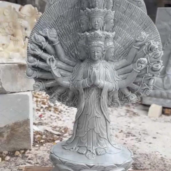 Tượng Phật thiên thủ thiên nhãn bằng đá cẩm thạch xám cao 1,27m (PTTTTN12)