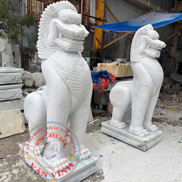 Tượng Sư Tử Thái Lan bằng đá cẩm thạch nguyên khối cao 1,8 mét (ST44)