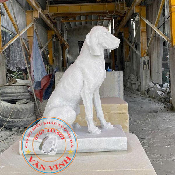 Tượng chó đá cẩm thạch nguyên khối cao 87cm (CHO04)
