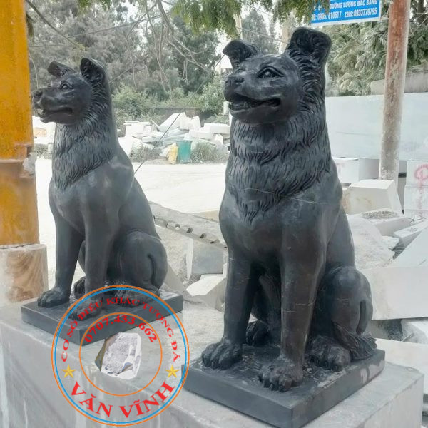 Tượng chó đá đen phong thủy cao 70 cm (CHO09)