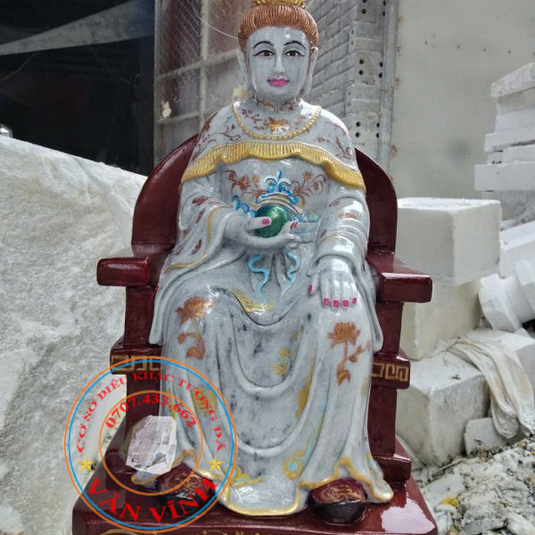 Tượng Mẫu Cửu Trùng Thiên bằng đá cẩm thạch xám cao 60 cm (MCTT06)