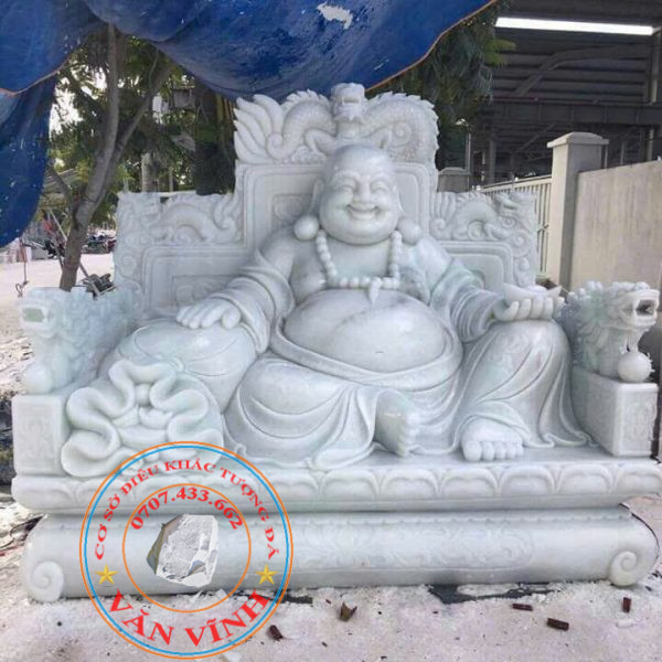 Tượng Phật Di Lặc bằng đá cẩm thạch trắng xanh nguyên khối cao 1,5 mét (DL03)