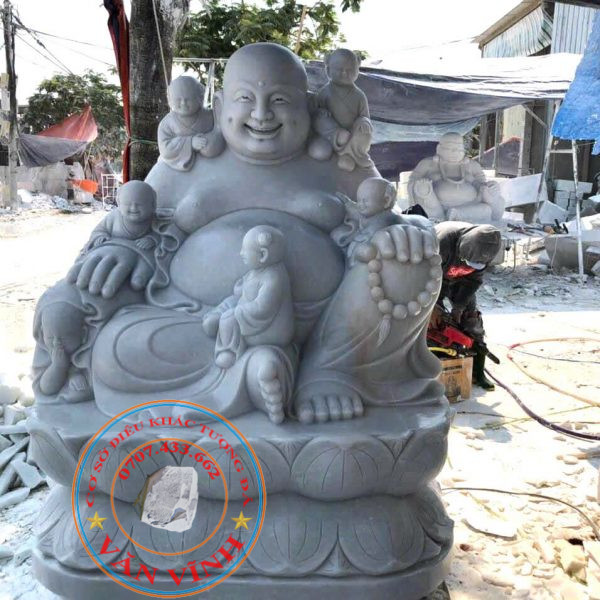 Tượng Phật Di Lặc Ngũ Phúc bằng đá cẩm thạch nguyên khối cao 1,5 mét (DL04)