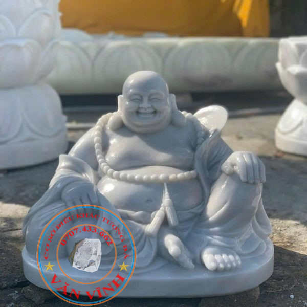 Tượng Phật Di Lặc bằng đá cẩm thạch trắng nguyên khối cao 40 cm (DL07)