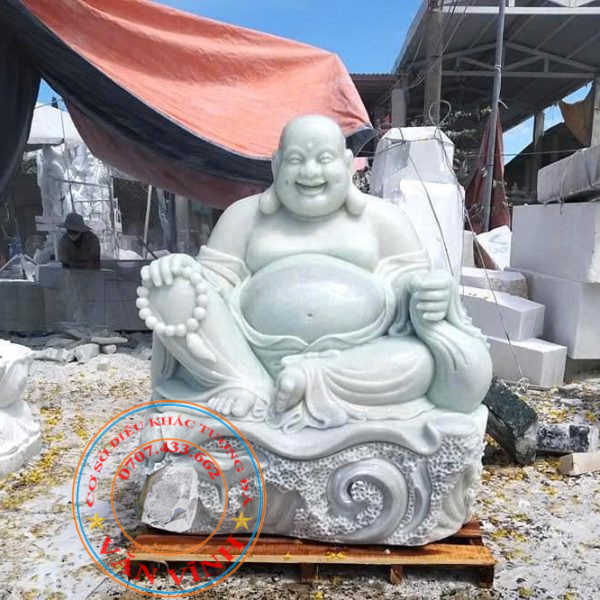 Tượng Phật Di Lặc bằng đá cẩm thạch trắng xanh nguyên khối cao 1,2 mét (DL14)
